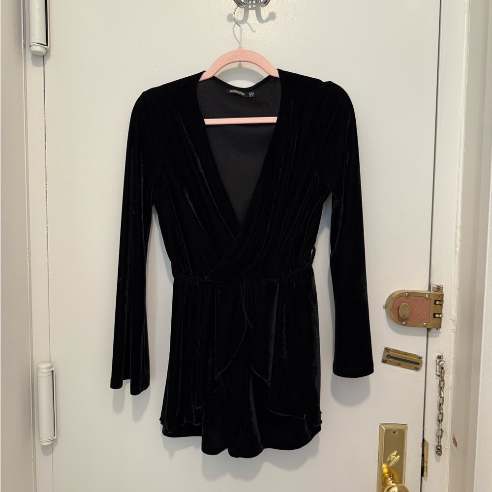 Black Velvet Long Sleeve Romper